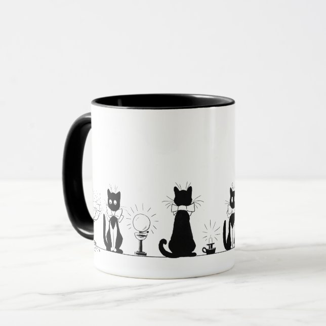 Vier schwarze Katzen, Louis Wain Tasse (Vorderseite Links)