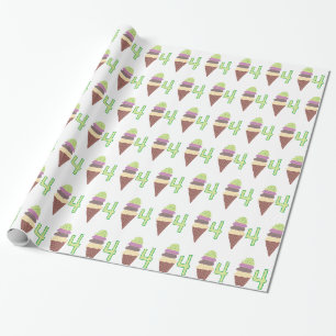 Vier Scoops Eiscreme 4 Geburtstagsgrundierpapier Geschenkpapier