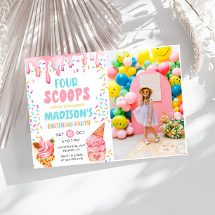 Vier Scoops Girls Ice Creme 4. Geburtstag Einladung
