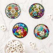 Vier Sets aus verklebtem Glas