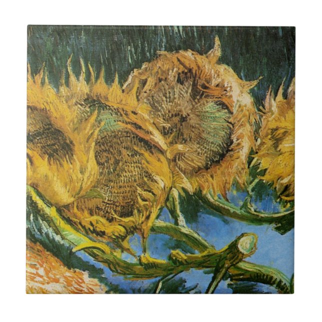Vier Sonnenblumen schneiden von Vincent van Gogh Fliese (Vorderseite)