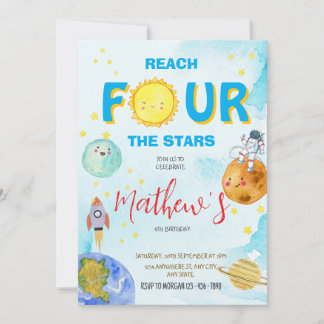 Vier Sterne Wasserfarbraum 4. Geburtstag Einladung