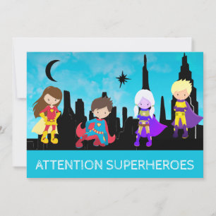 *~* Vier SUPERHEROS Kinder Geburtstagsparty Einladung