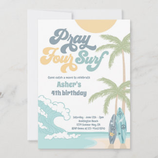 Vier Surf Retro Surf Strand 4. Geburtstag Einladung