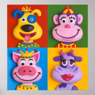 Vier Tierfronten Kinderzimmer Kinderzimmer Poster