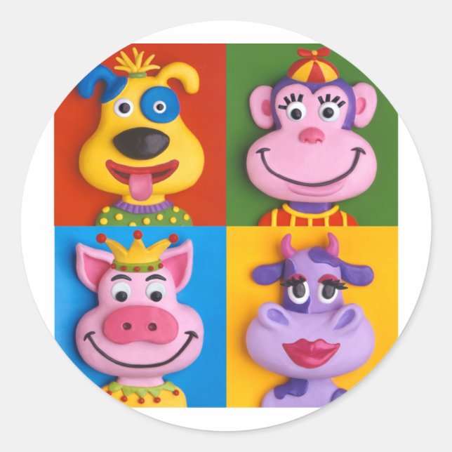 Vier Tiergesichter Runder Aufkleber (Vorderseite)