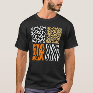 Vier Tiermuster Kuh Tiger Leopard Zebra Tier T-Shirt