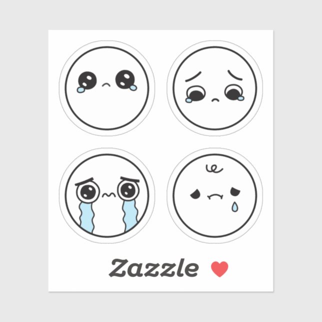 Vier traurige Gesichter Emoji-Sticker-Set Aufkleber (Blatt)