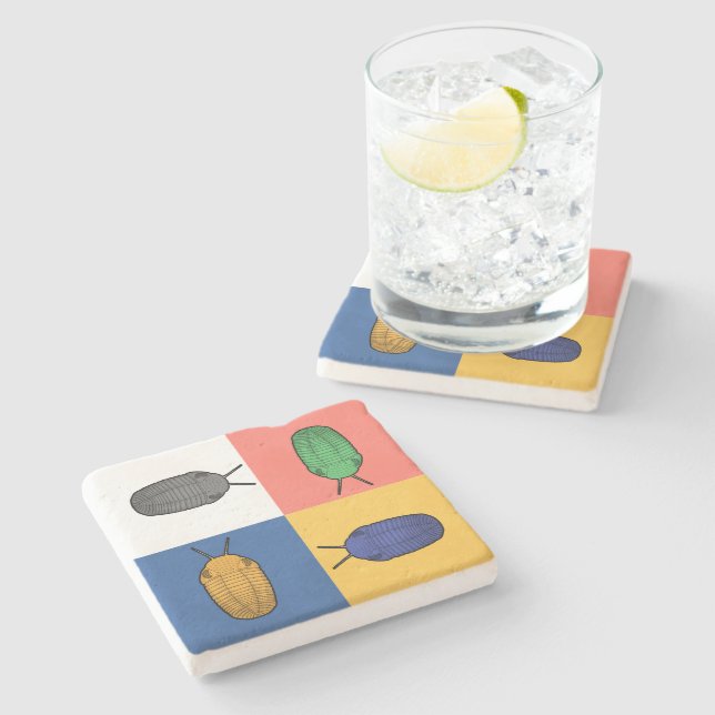 Vier Trilobite quadratischer Tanz-prähistorisches Steinuntersetzer (Seitenansicht)