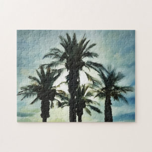 Vier tropische Palmen im Wasser des Sonnenuntergan Puzzle