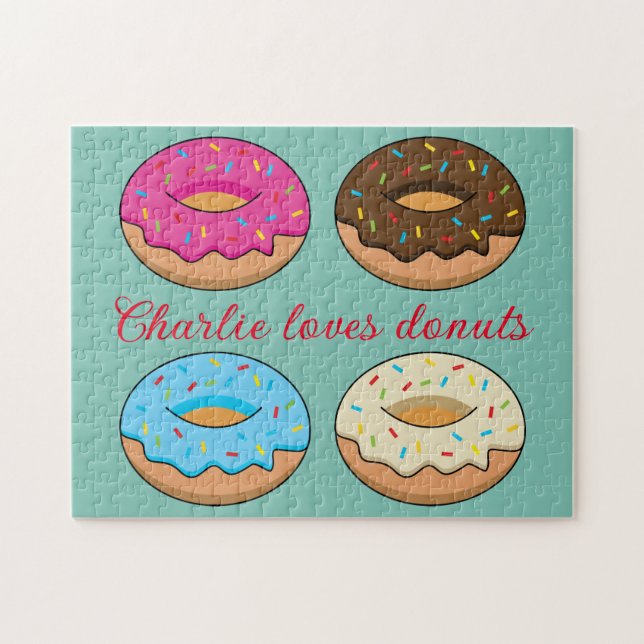 Vier verschiedene Donuts Muster | Personalisieren Puzzle (Horizontal)