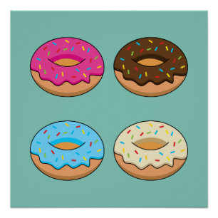 Vier verschiedene Donuts Muster Poster
