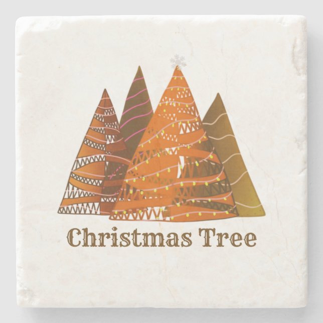 Vier Weihnachtsbaum Steinuntersetzer (Vorderseite)