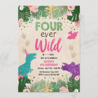 Vier Wilde Dino Girl Pink Dinosaur Geburtstag