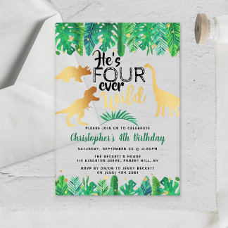 Vier Wilde Dinosaurier Jungen 4. Geburtstag Acryleinladungen