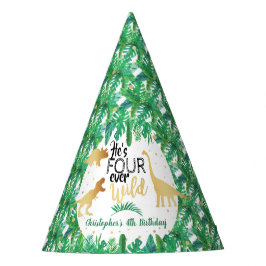 Vier Wilde Dinosaurier Jungen 4. Geburtstag Partyhütchen