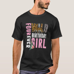 Vier Wilde Geburtstagsmädchen Leopard Tierpatte T-Shirt