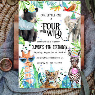 Vier Wilde Leopard Safari Tiere 4. Geburtstag Einladung
