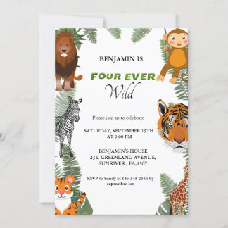 Vier wilde Safari 4. Party Einladung