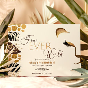 Vier wilde Safari Löwe 4. Geburtstag Einladung