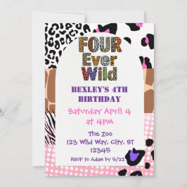 Vier Wilde Tiere Print Girls Geburtstag Einladung