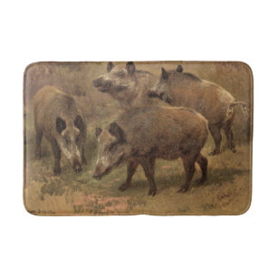 Vier Wildschweine auf Gras (von Rosa Bonheur) Badematte