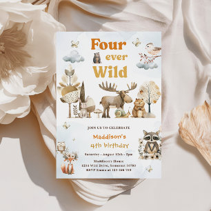 Vier Wildtiere 4. Geburtstag Einladung
