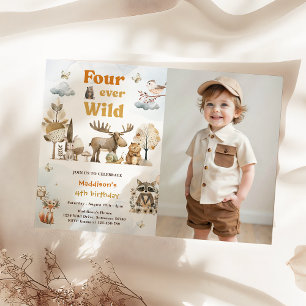 Vier Wildtiere 4. Geburtstag Foto Einladung