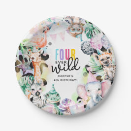 Vier Wildtiere Cool 4. Geburtstag Pappteller