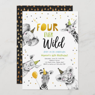 Vier Wildtiere im Party Safari Junge Geburtstag I Einladung
