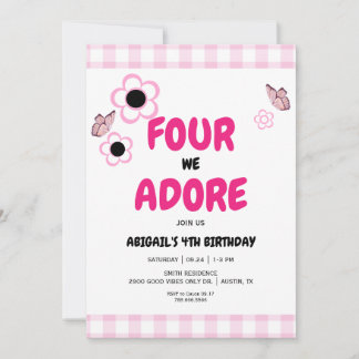 Vier wir Adore 4. Girl Pink Geburtstagsparty Einladung