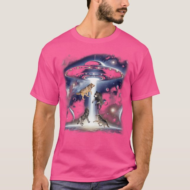 Vier Wolf mit Ufo Funny Wolves Ufos Alien Wolf Ho T-Shirt (Vorderseite)