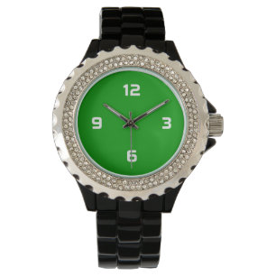 Vier Zahlen - Weiß auf Grasgrün Armbanduhr