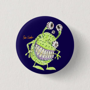 vieräugiges grünes Alien-Monster Button