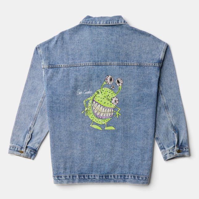 vieräugiges grünes Alien-Monster Jeansjacke (Rückseite)