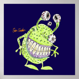 vieräugiges grünes Alien-Monster Poster