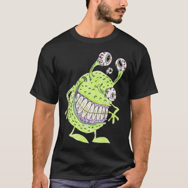 vieräugiges grünes Alien-Monster T-Shirt (Vorderseite)