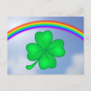 Vierblät triges Kleeblatt mit Regenbogen Postkarte