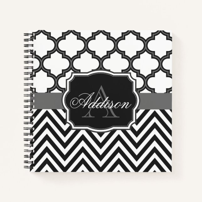 Vierblatt-Chevron-Monogramm Notizbuch (Vorderseite)