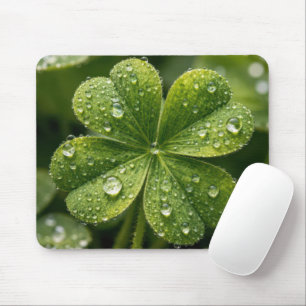 Vierblattklee mit Regentropfen Mousepad