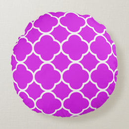 Vierblattmuster Violett Hot Pink Lila Weiß Rundes Kissen
