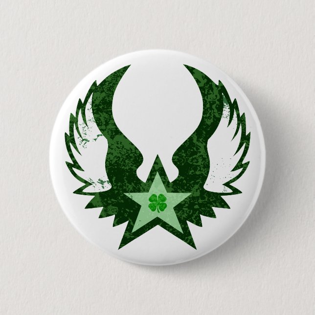 vierblättriges Kleeblatt. geflügelter Stern. Button (Vorderseite)