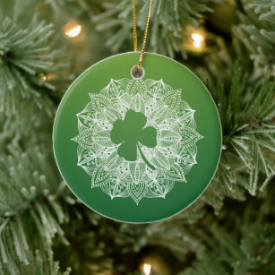 vierblättriges Kleeblatt Green Mandala Keramik Ornament