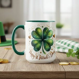 vierblättriges Kleeblatt Green und Gold St Patrick Tasse