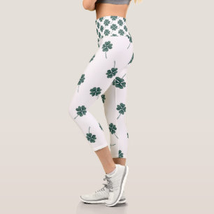 Vierblättriges Kleeblatt Grüne Wasserfarbe Capri Leggings