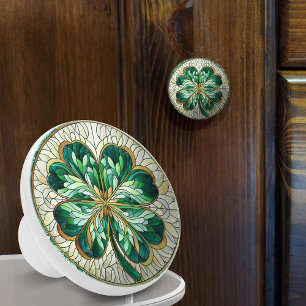 Vierblättriges Kleeblatt - grüner Marmor und Gold Keramikknauf