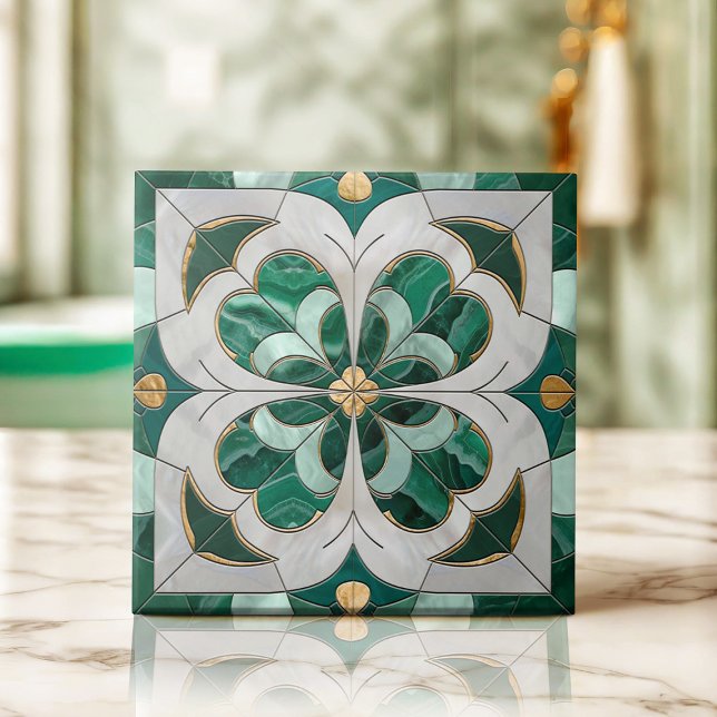 Vierblättriges Kleeblatt - Grüner Marmor und Perle Fliese (Von Creator hochgeladen)