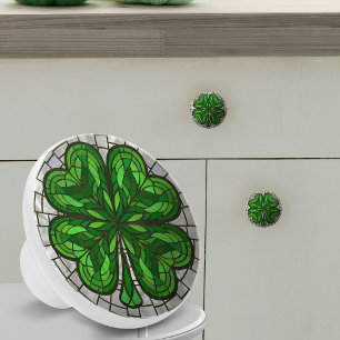 Vierblättriges Kleeblatt - Grüner Marmor und Perle Keramikknauf