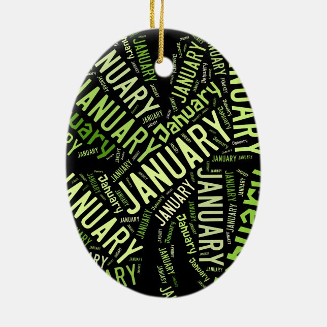 Vierblättriges Kleeblatt Januar Keramikornament (Hinten)