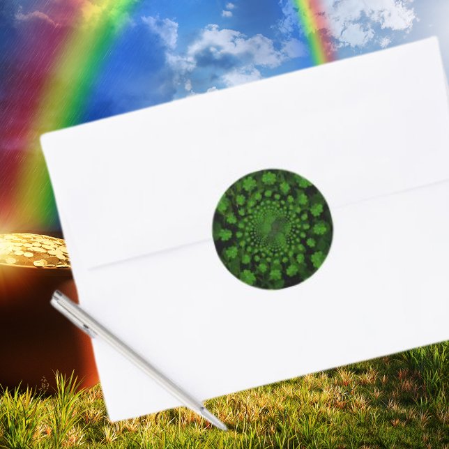 vierblättriges Kleeblatt Kaleidoskop Runder Aufkleber (Four Leaf Clover Kaleidoscope Classic Round Sticker)